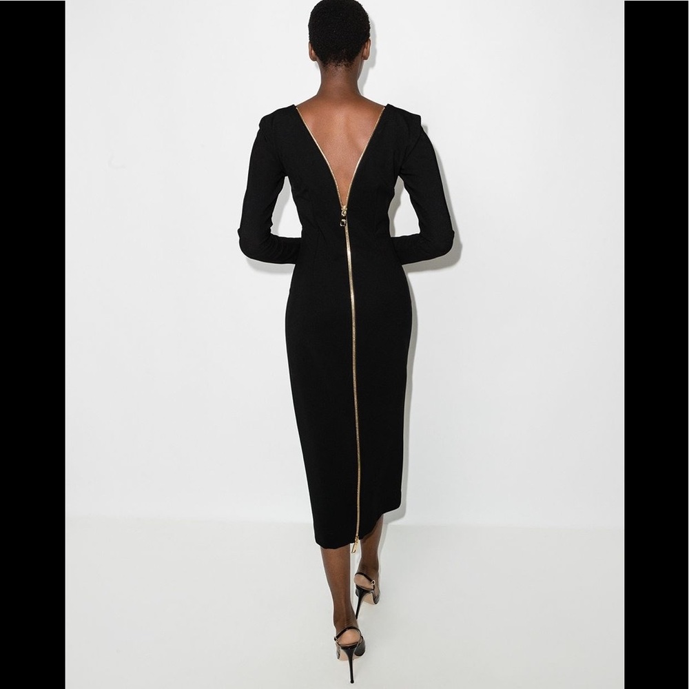 Balmain style Full zip black elegant dress, M